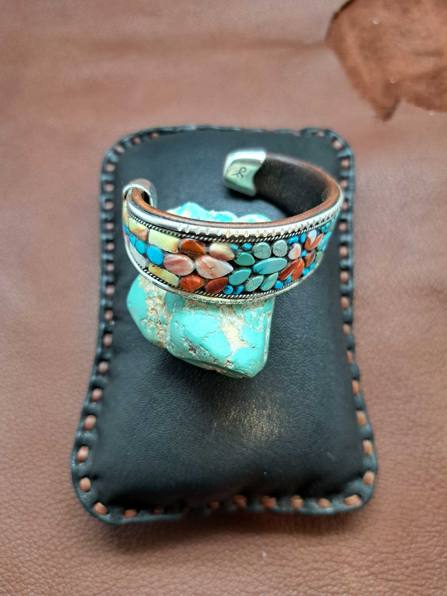 Turquoise Floral Inlay Cuff