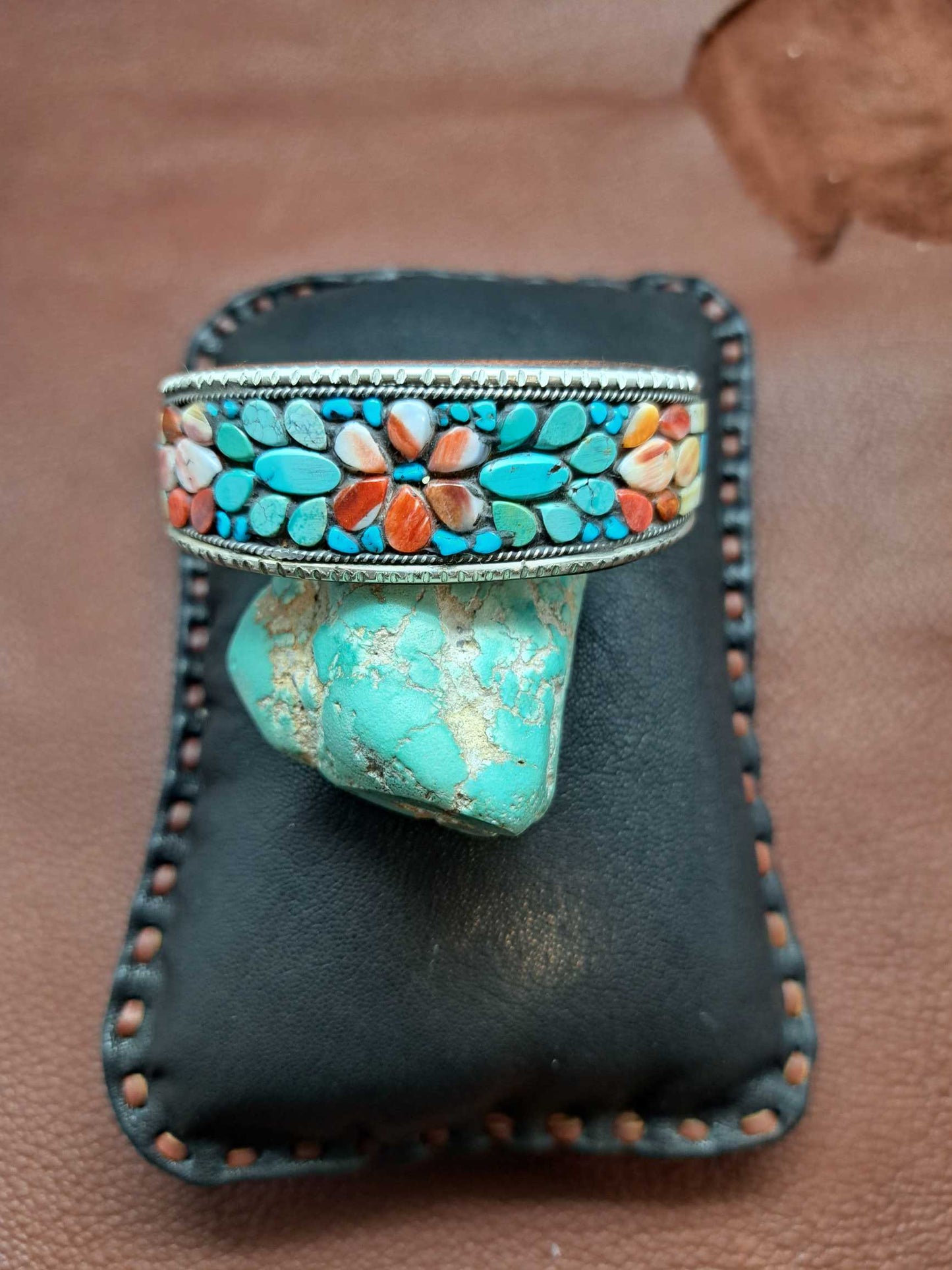 Turquoise Floral Inlay Cuff