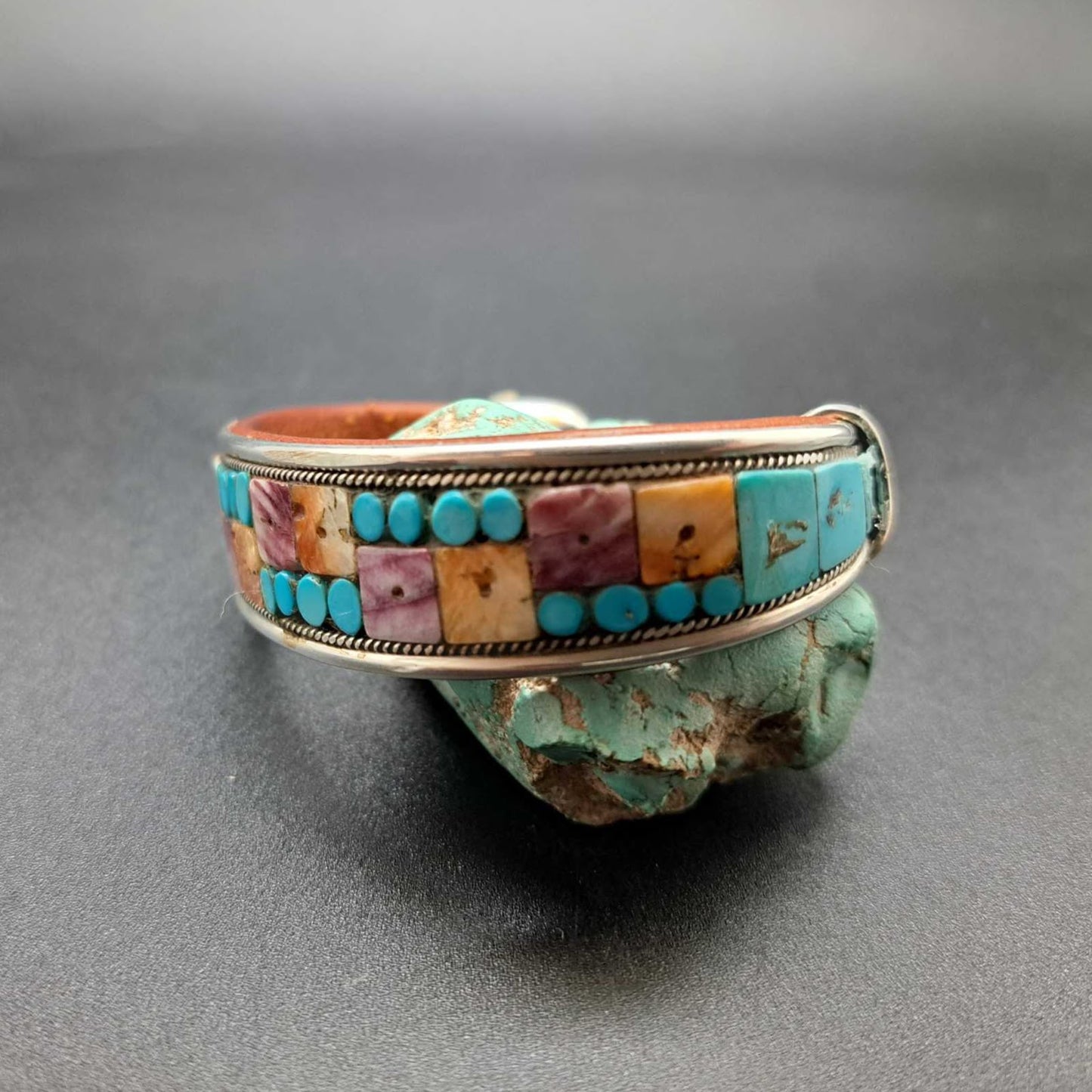 Turquoise & Spiny Oyster Inlay Cuff