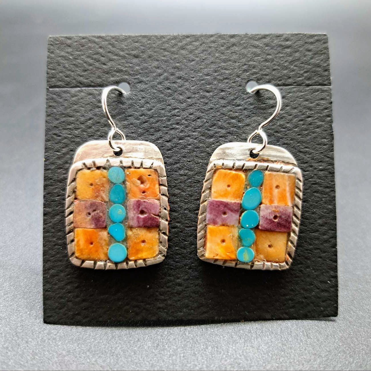 Turquoise & Spiny Oyster Inlay Earrings