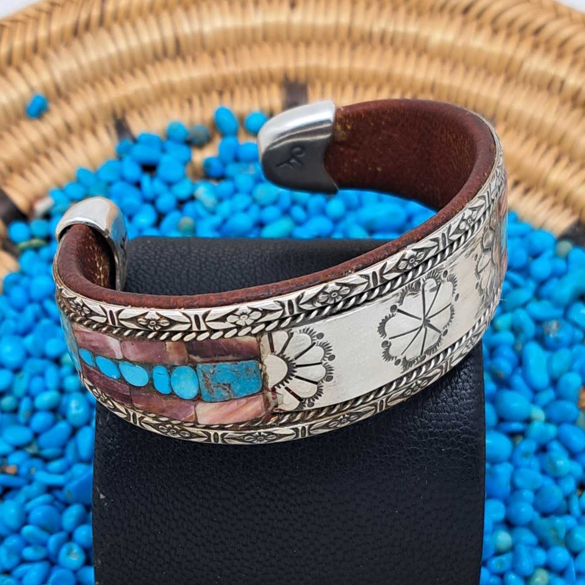 Turquoise, Spiny Oyster, & Sterling Silver Inlay Cuff