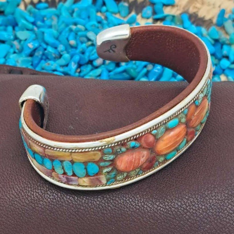 Turquoise & Spiny Oyster Inlay Cuff