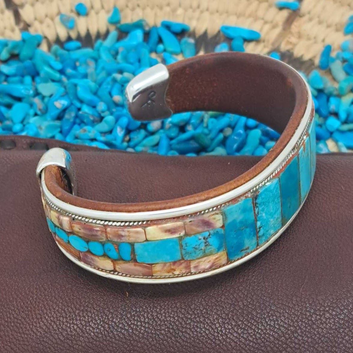 Turquoise & Spiny Oyster Inlay Cuff