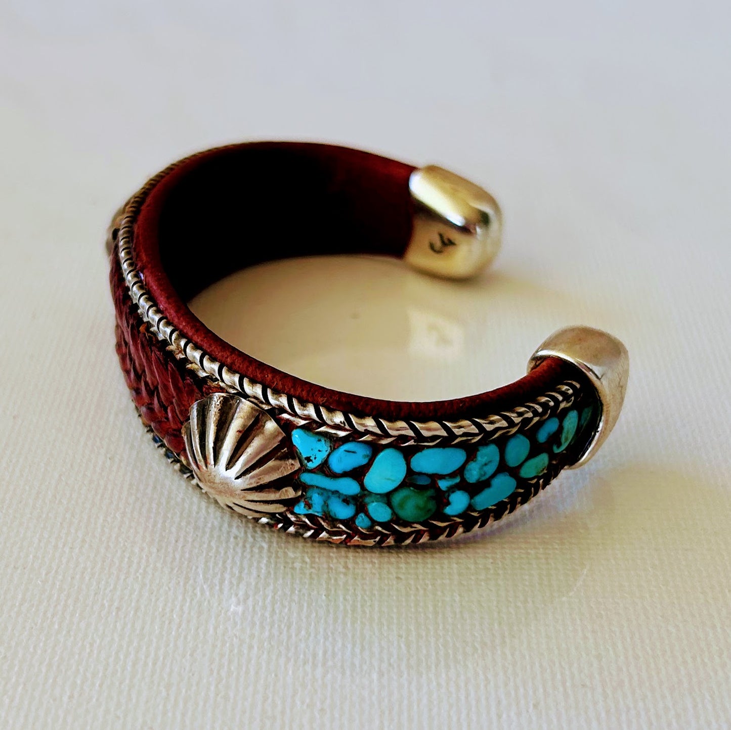 Braided Leather, Turquoise & Silver Cuff