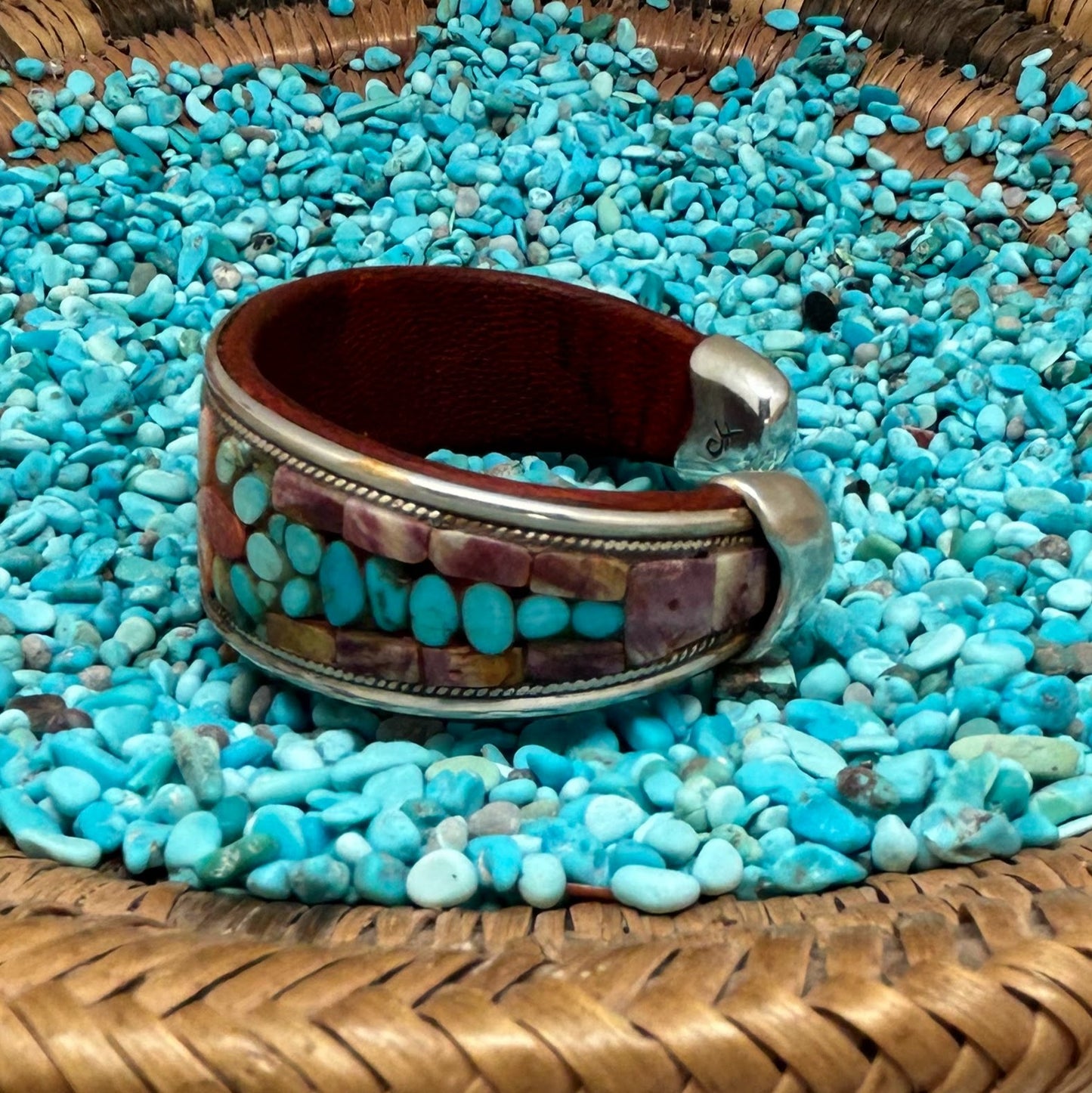 Turquoise Floral Inlay Cuff