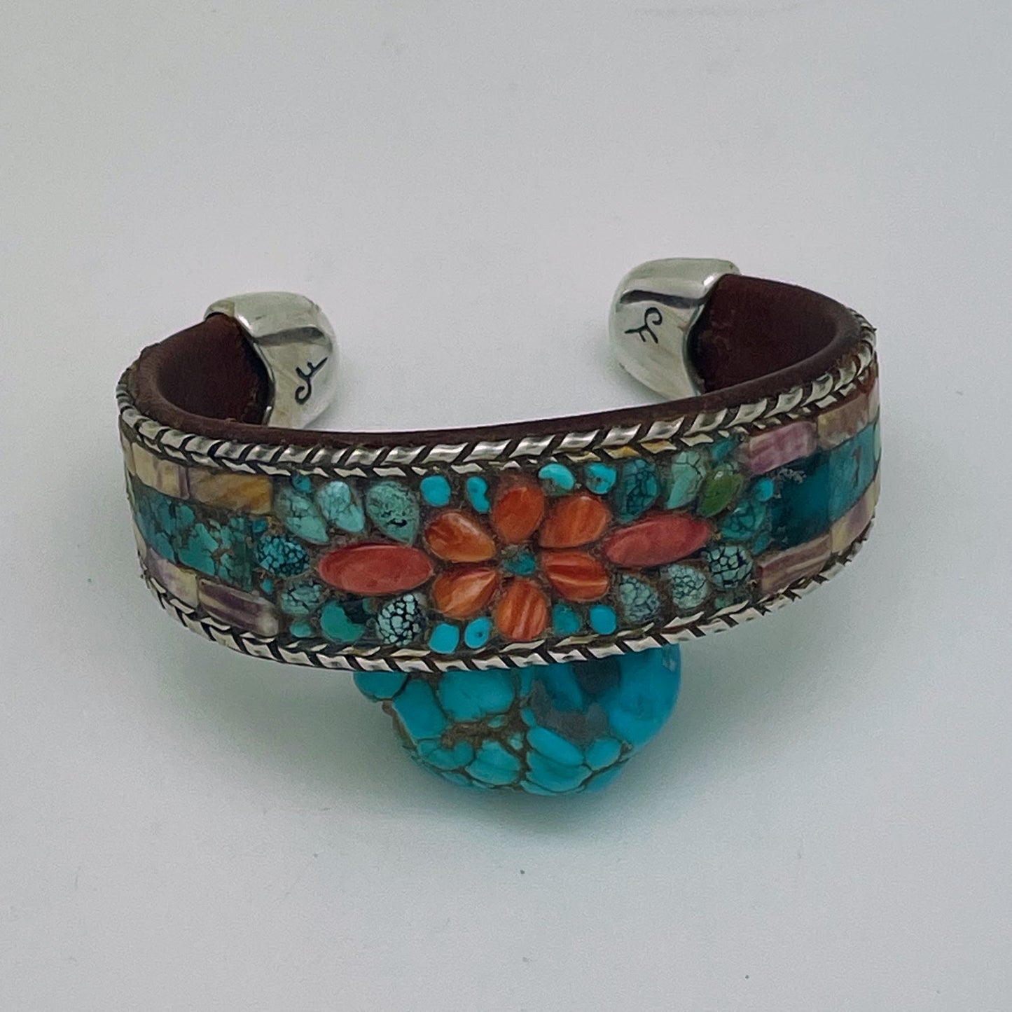 Turquoise Floral Inlay Cuff