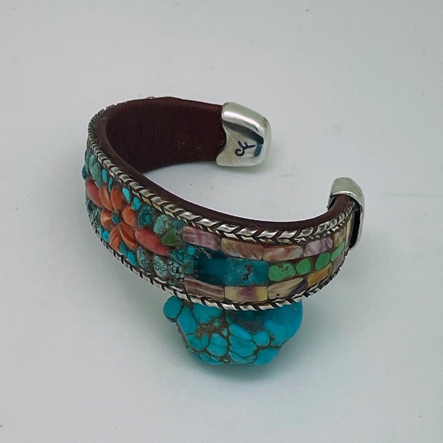 Turquoise Floral Inlay Cuff