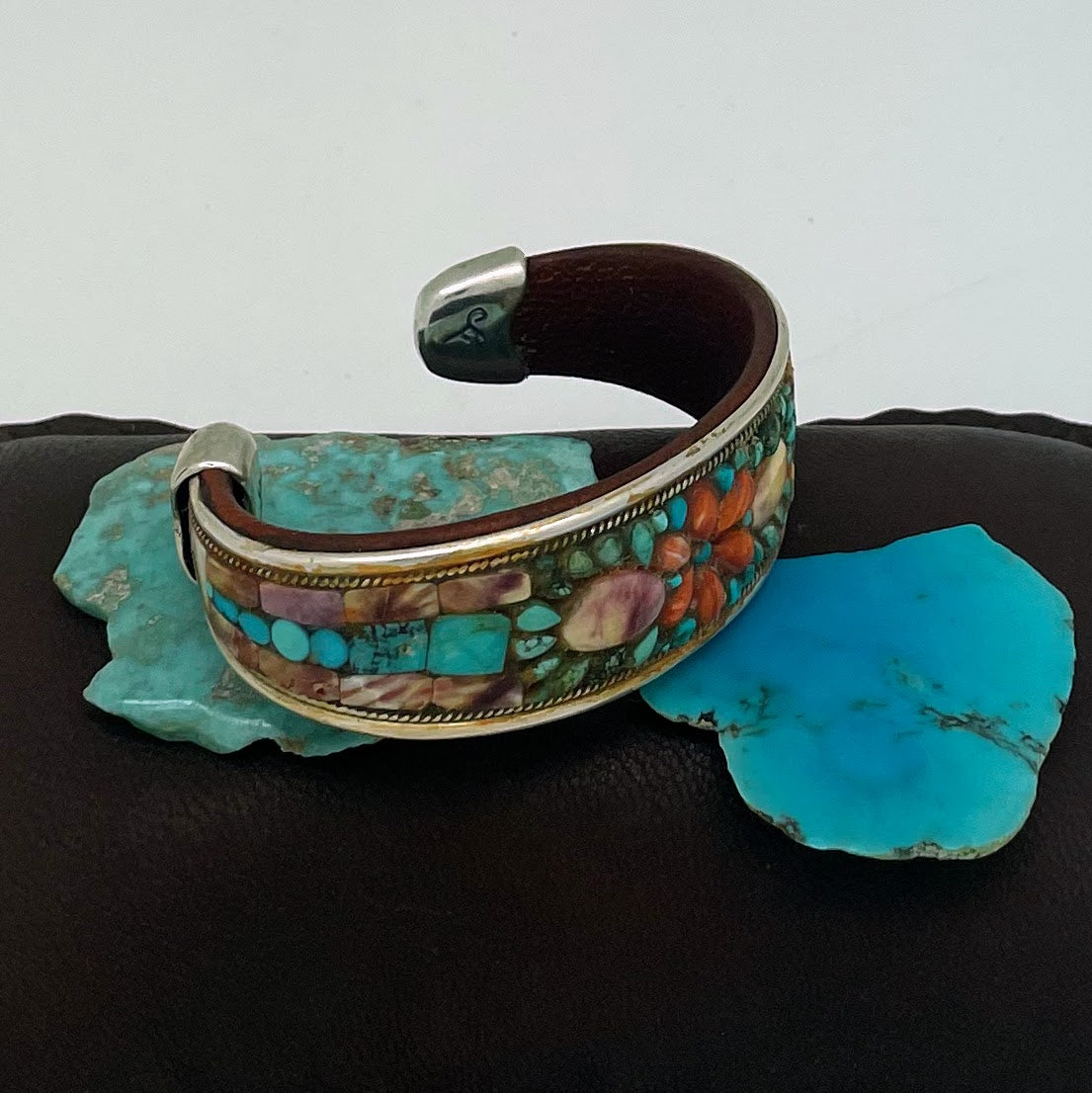 Turquoise Floral Inlay Cuff