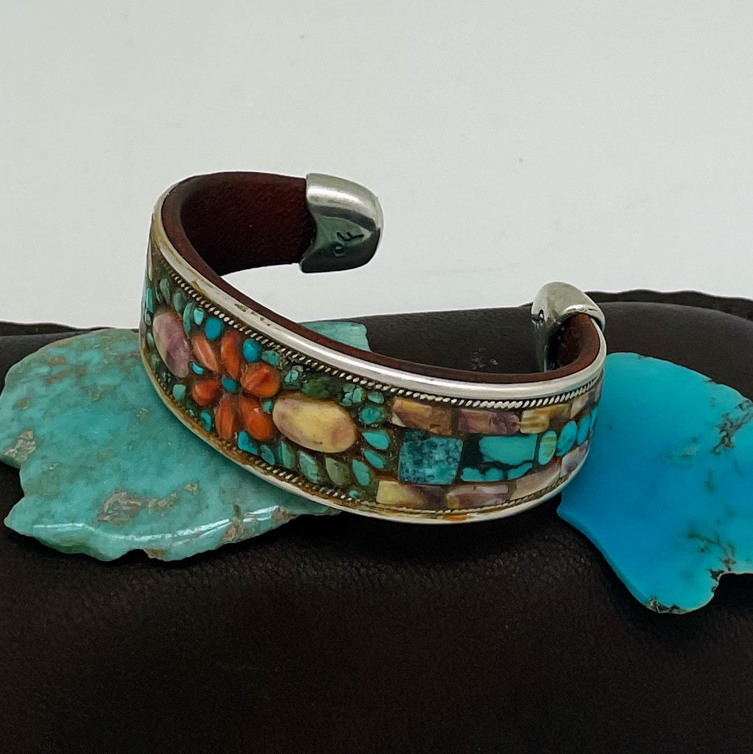 Turquoise Floral Inlay Cuff