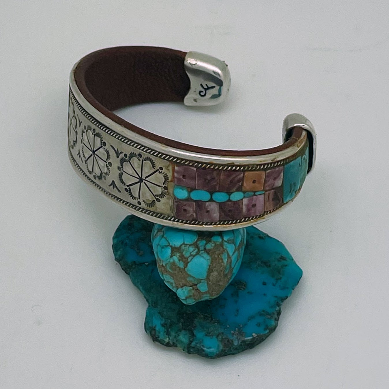 Stamped Sterling Silver with Spiny Oyster & Turquoise Inlay