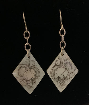 Hand-Drawn Floral Shell Earrings by Terry Favour