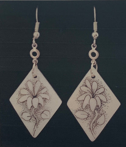 Hand-Drawn Floral Shell Earrings by Terry Favour