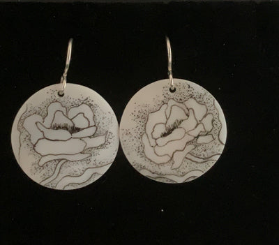 Hand-Drawn Floral Shell Earrings by Terry Favour