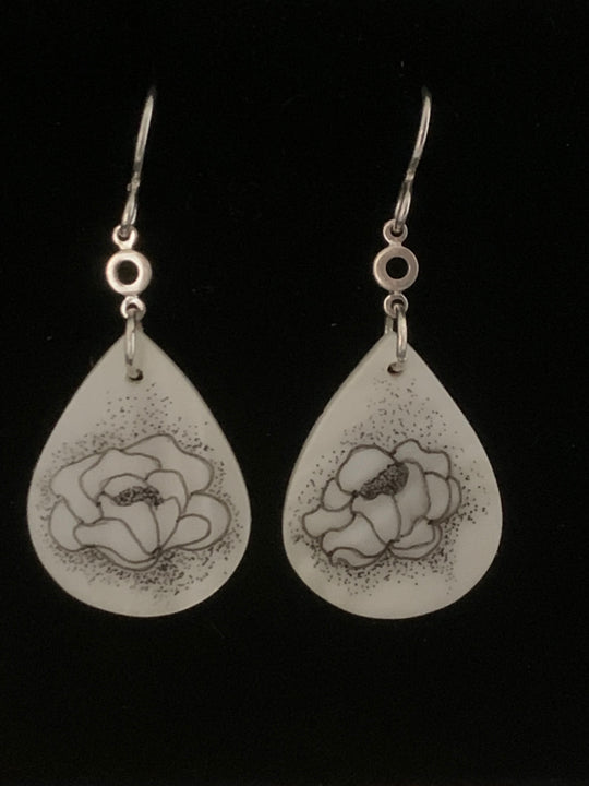Hand-Drawn Floral Shell Earrings by Terry Favour