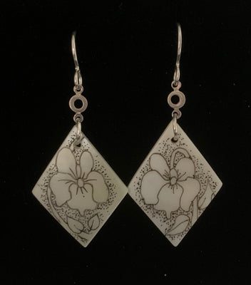 Hand-Drawn Floral Shell Earrings by Terry Favour