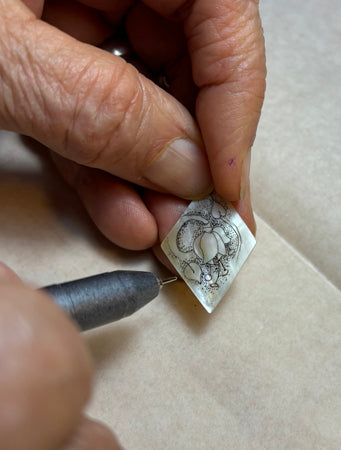 Hand-Drawn Floral Shell Earrings by Terry Favour