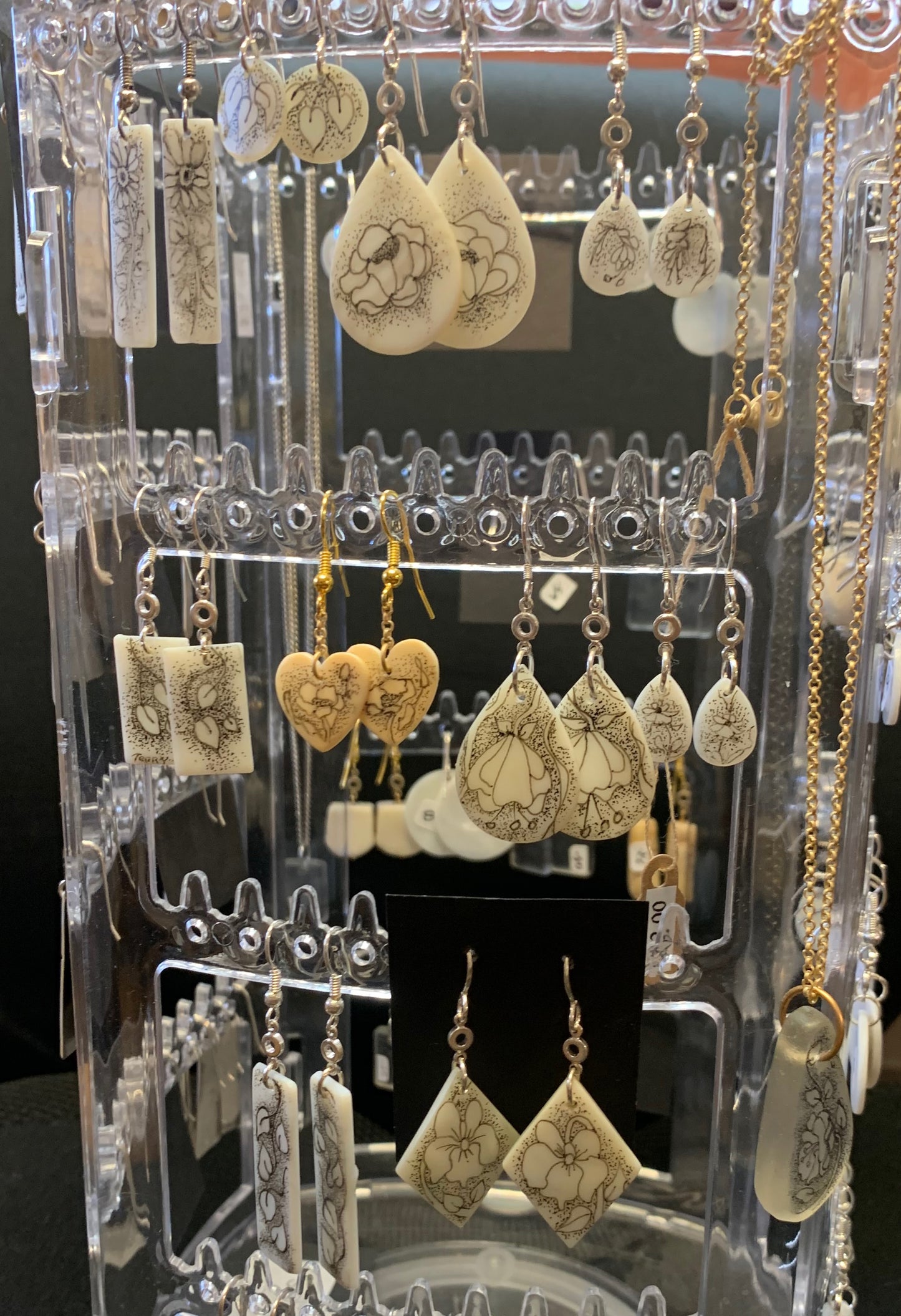 Hand-Drawn Floral Shell Earrings by Terry Favour