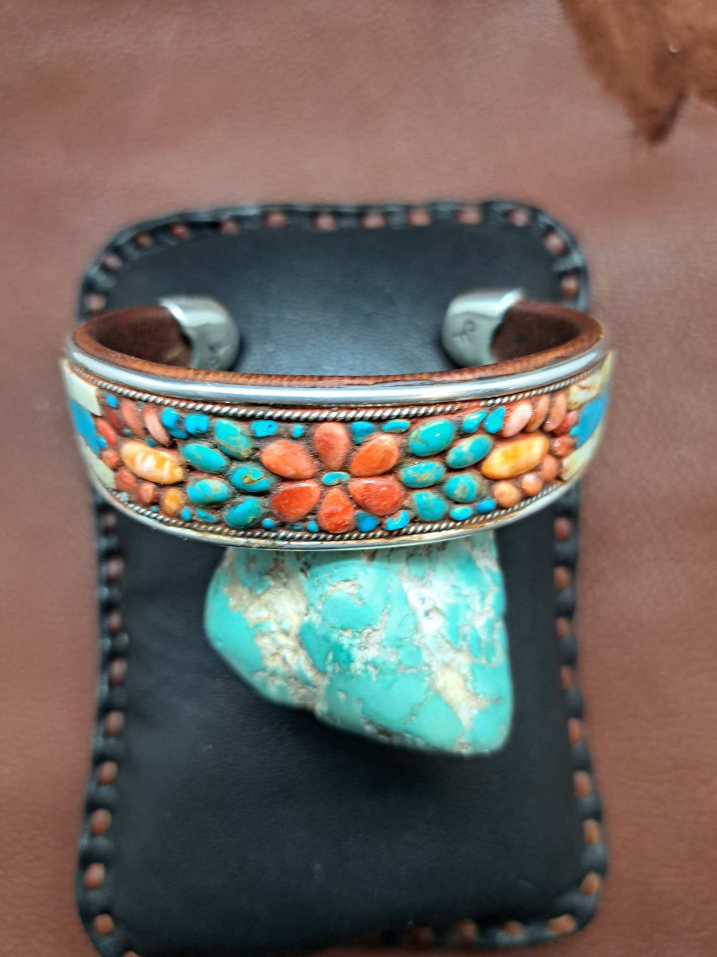 Turquoise Floral Inlay Cuff