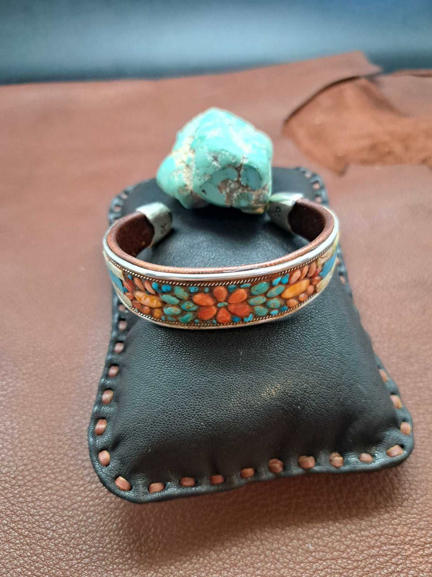 Turquoise Floral Inlay Cuff