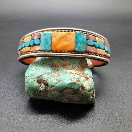 Turquoise & Spiny Oyster Inlay Cuff