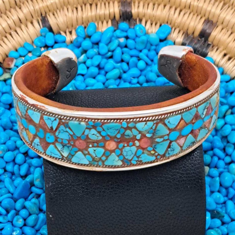 Turquoise & Spiny Oyster Inlay Cuff