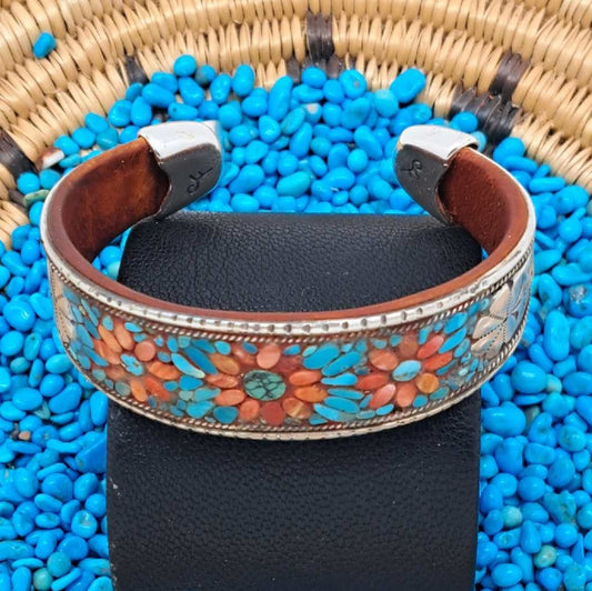 Turquoise, Spiny Oyster, & Sterling Silver Inlay Cuff