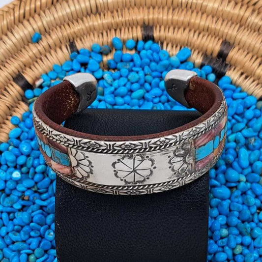 Turquoise, Spiny Oyster, & Sterling Silver Inlay Cuff
