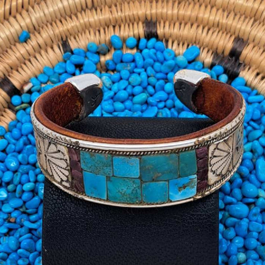 Turquoise, Spiny Oyster, Sterling Silver Inlay Cuff
