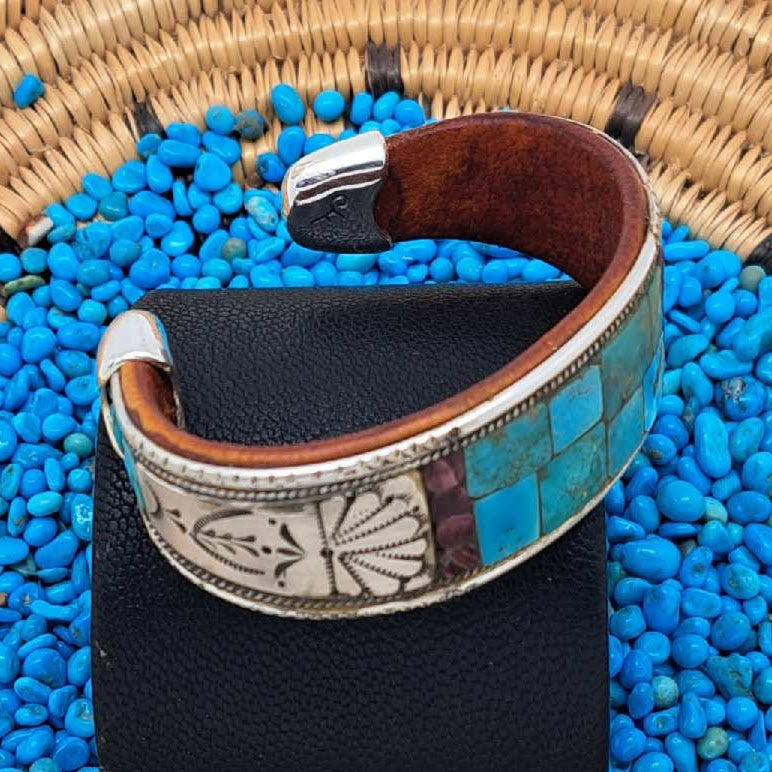 Turquoise, Spiny Oyster, Sterling Silver Inlay Cuff