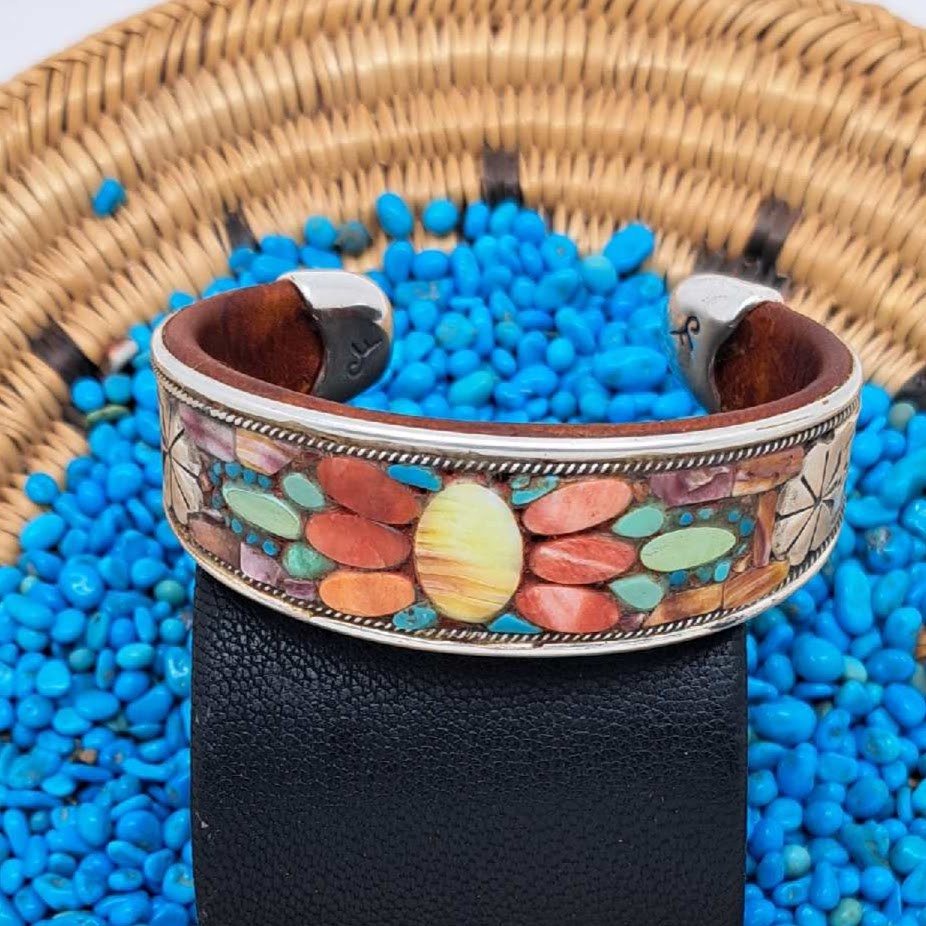 Turquoise, Spiny Oyster, Sterling Silver Inlay Cuff