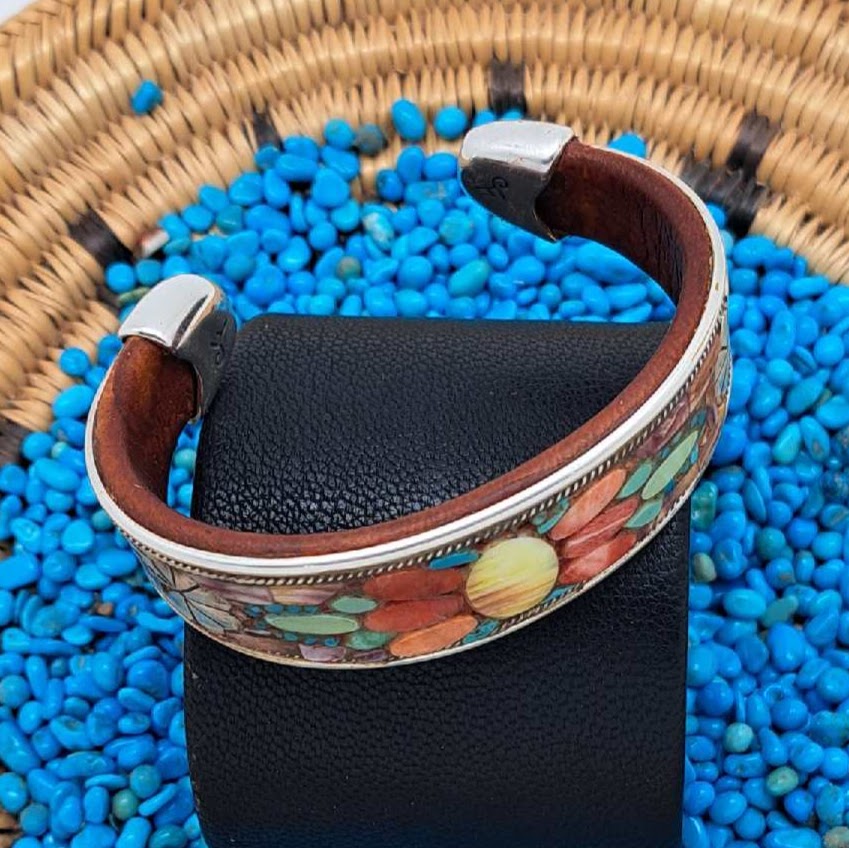 Turquoise, Spiny Oyster, Sterling Silver Inlay Cuff