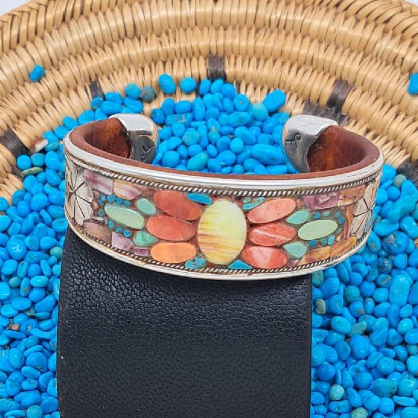Turquoise, Spiny Oyster, Sterling Silver Inlay Cuff