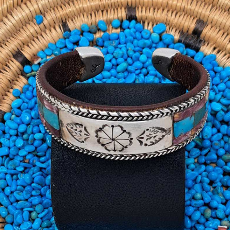 Turquoise, Spiny Oyster, Sterling Silver Inlay Cuff