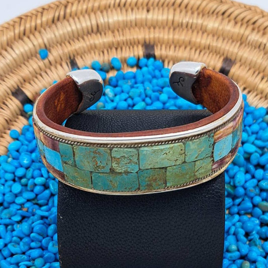 Turquoise & Spiny Oyster Inlay Cuff