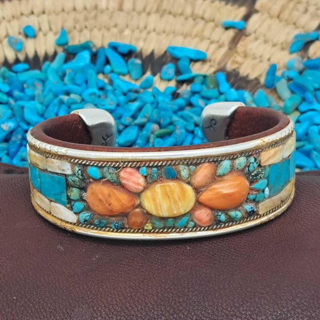 Turquoise & Spiny Oyster Inlay Cuff