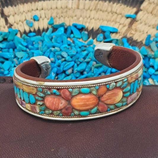 Turquoise & Spiny Oyster Inlay Cuff