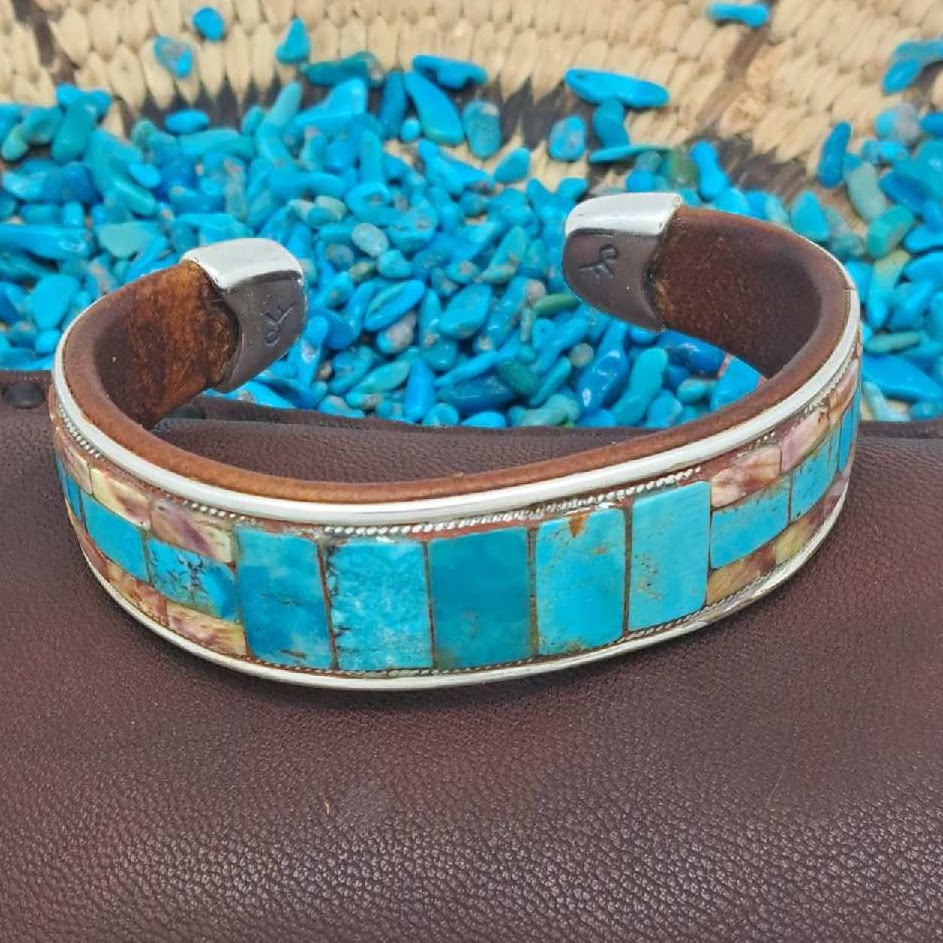 Turquoise & Spiny Oyster Inlay Cuff