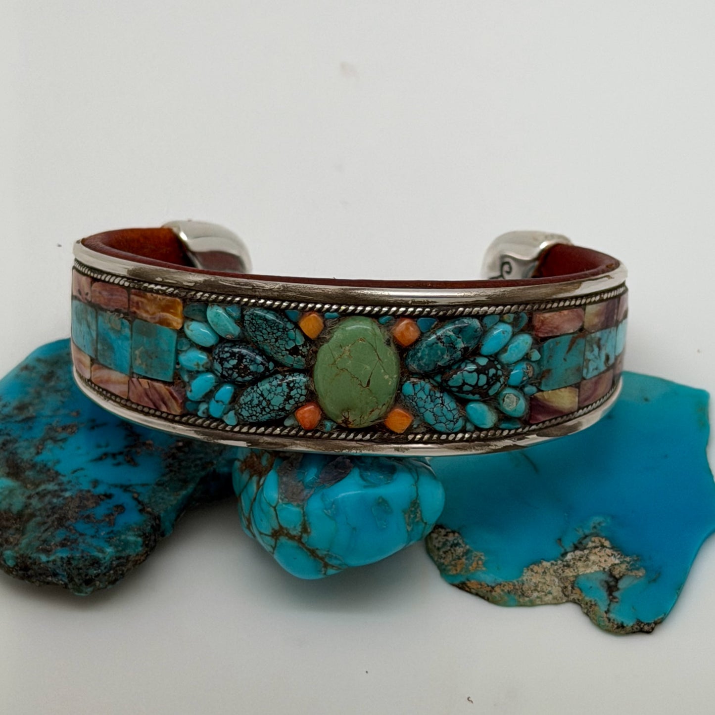 Turquoise & Spiny Oyster Inlay Cuff