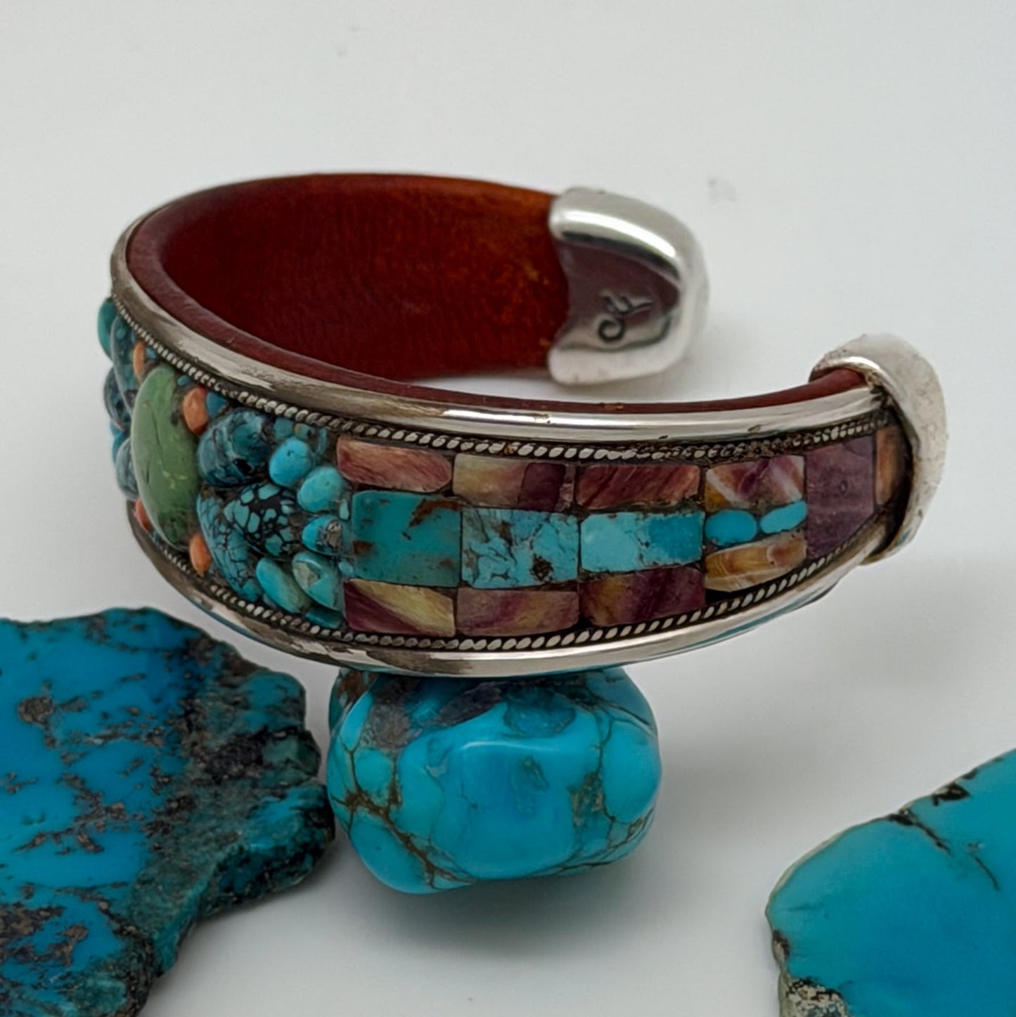 Turquoise & Spiny Oyster Inlay Cuff