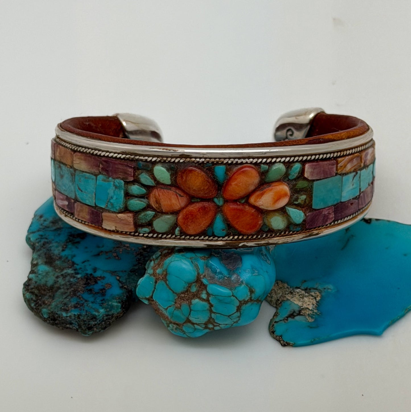 Turquoise Floral Inlay Cuff