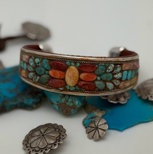 Turquoise & Spiny Oyster Inlay Cuff