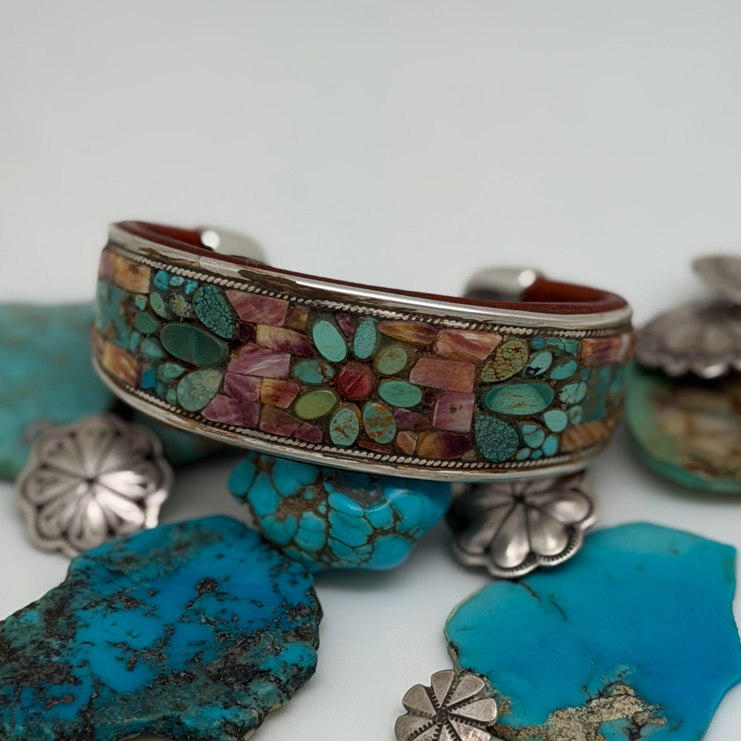Turquoise Floral Inlay Cuff