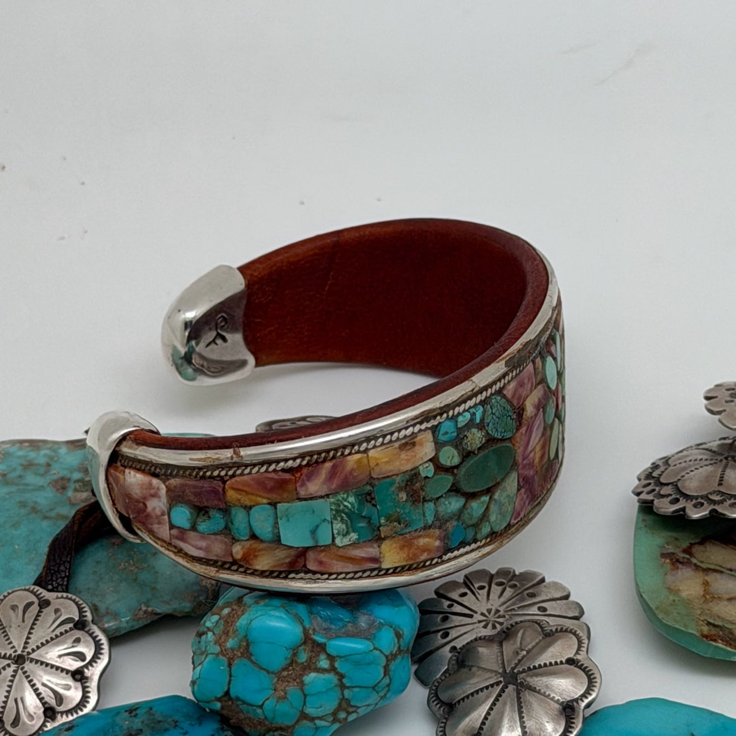 Turquoise Floral Inlay Cuff