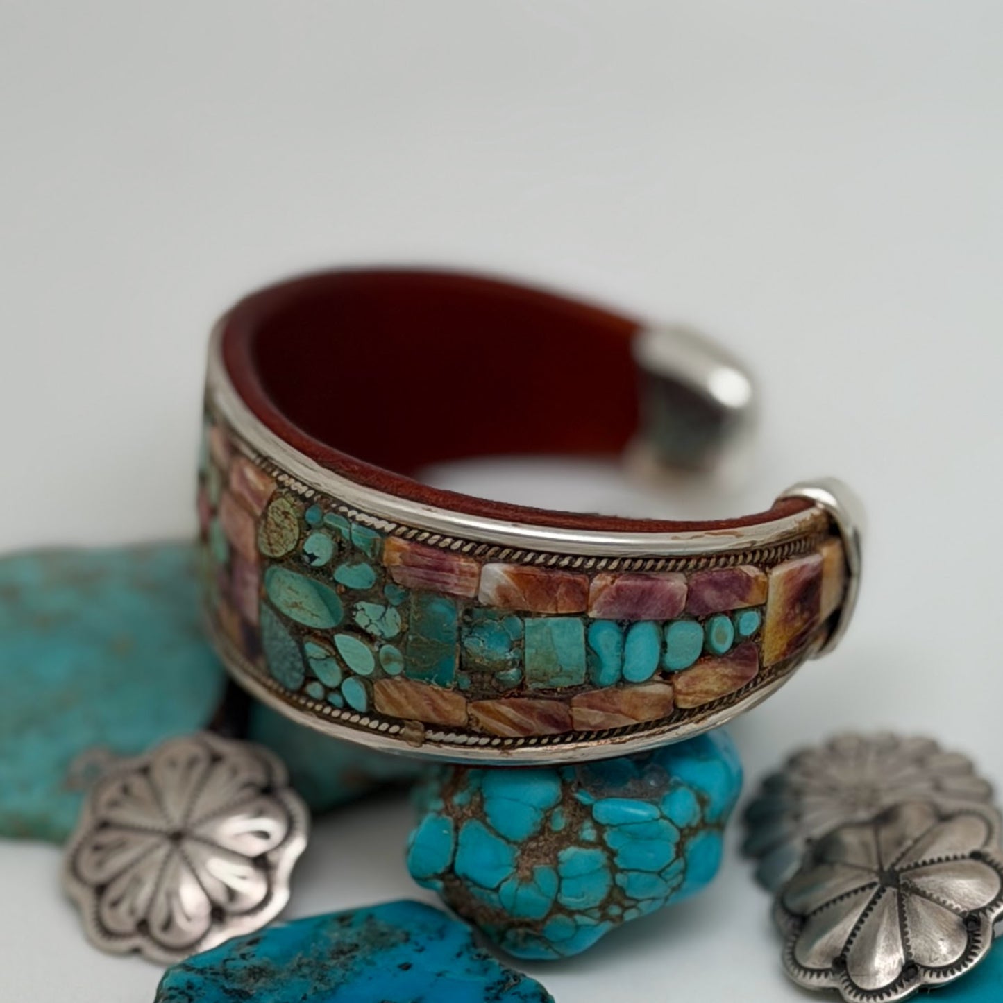 Turquoise Floral Inlay Cuff