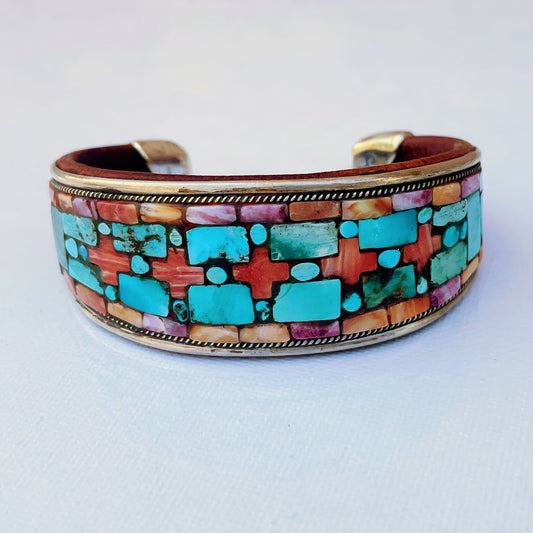 Turquoise & Spiny Oyster Inlay Cuff