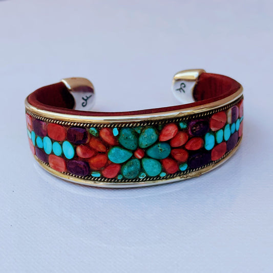 Turquoise Floral Inlay Cuff