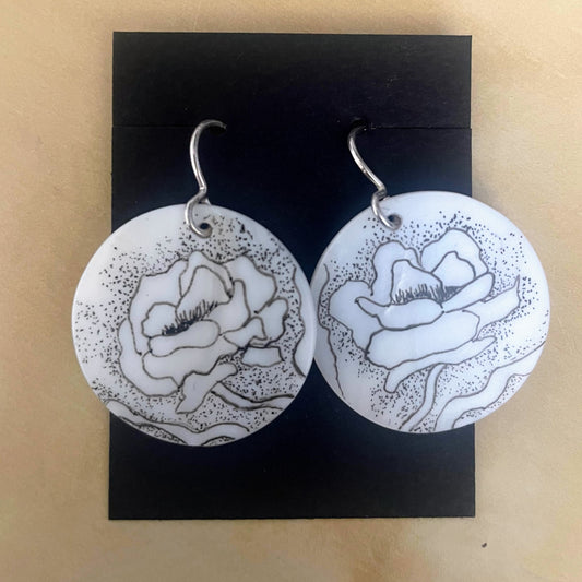 Hand-Drawn Floral Shell Earrings by Terry Favour