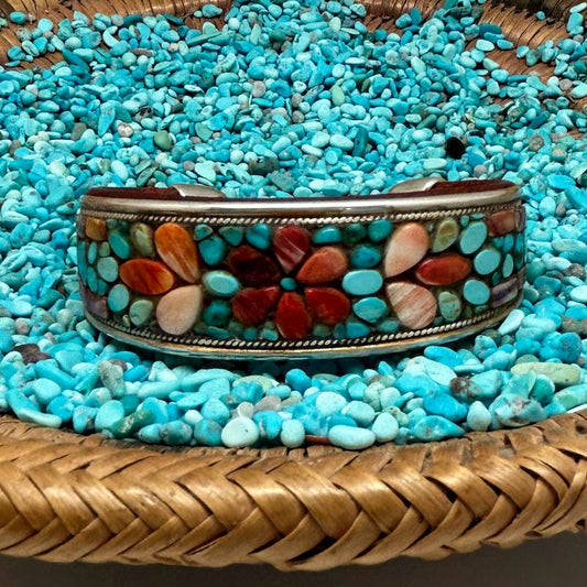 Turquoise Floral Inlay Cuff