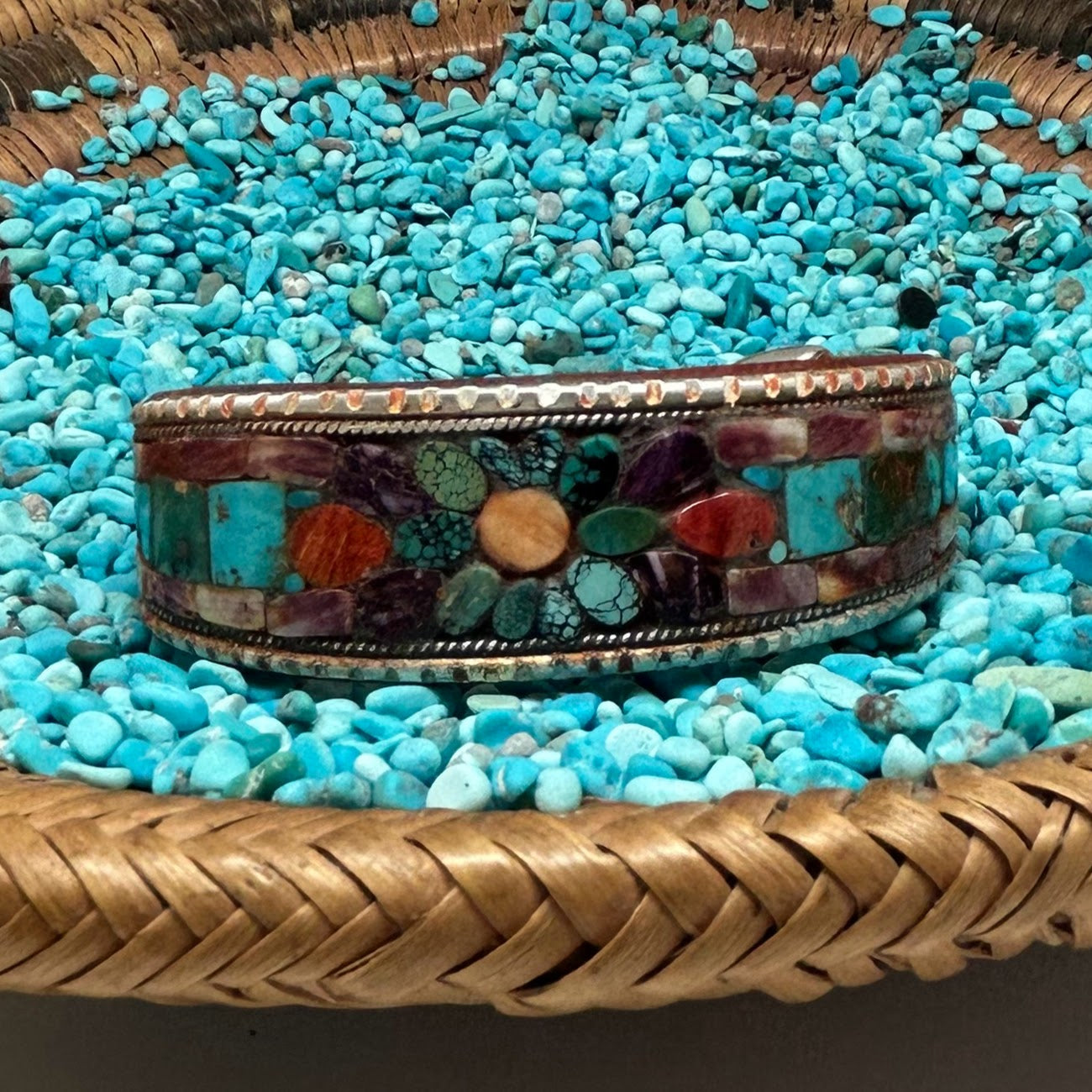 Turquoise Floral Inlay Cuff
