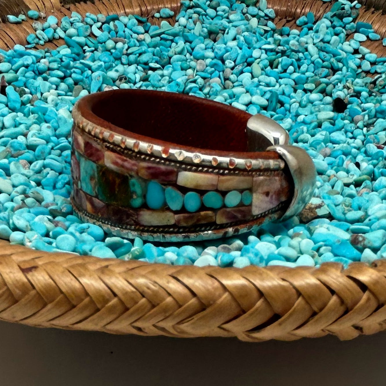 Turquoise Floral Inlay Cuff